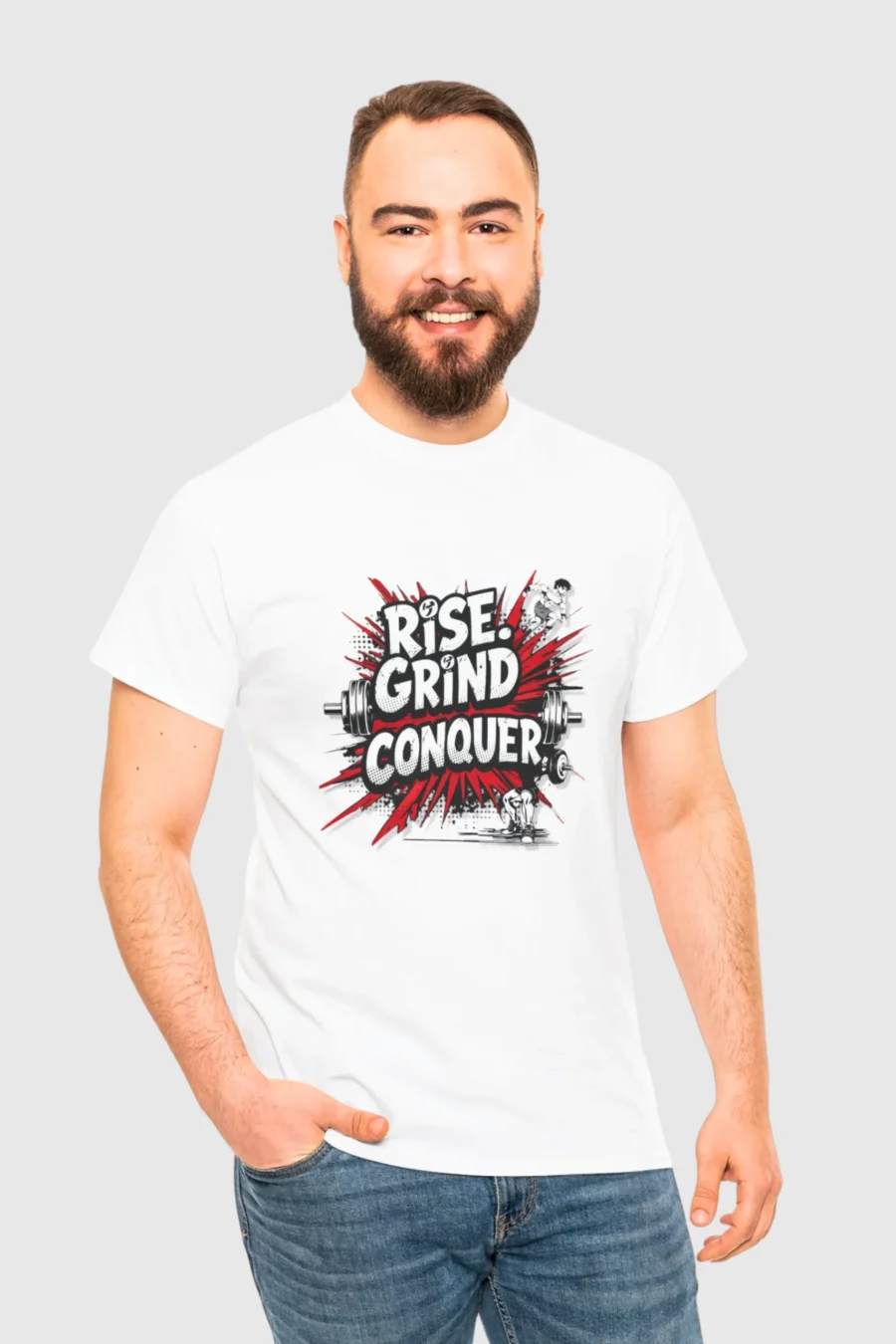RISE. GRIND. CONQUER. – Unisex Gym T-Shirt