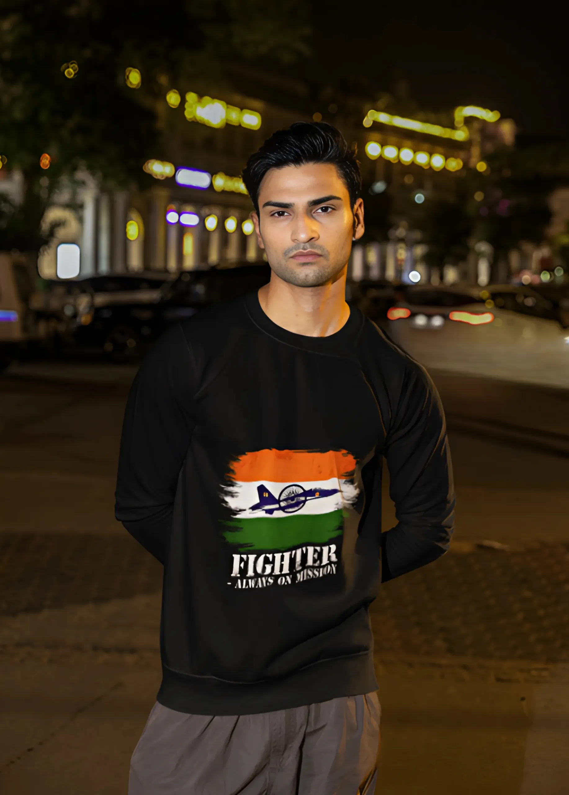 Fighter - Always on Mission | Premium Black Patriotic Sweatshirt for Men - Image 4