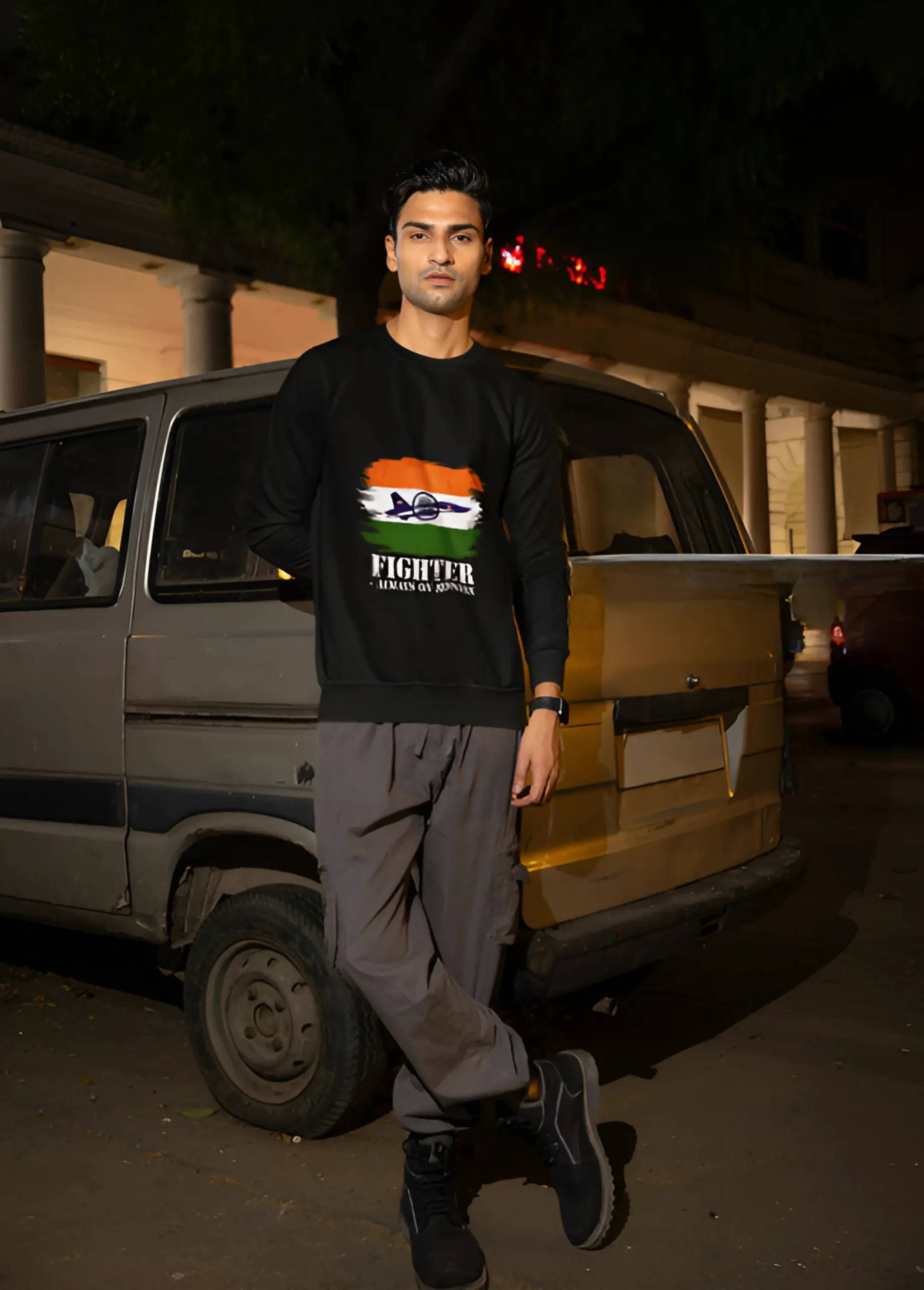 Fighter - Always on Mission | Premium Black Patriotic Sweatshirt for Men - Image 7