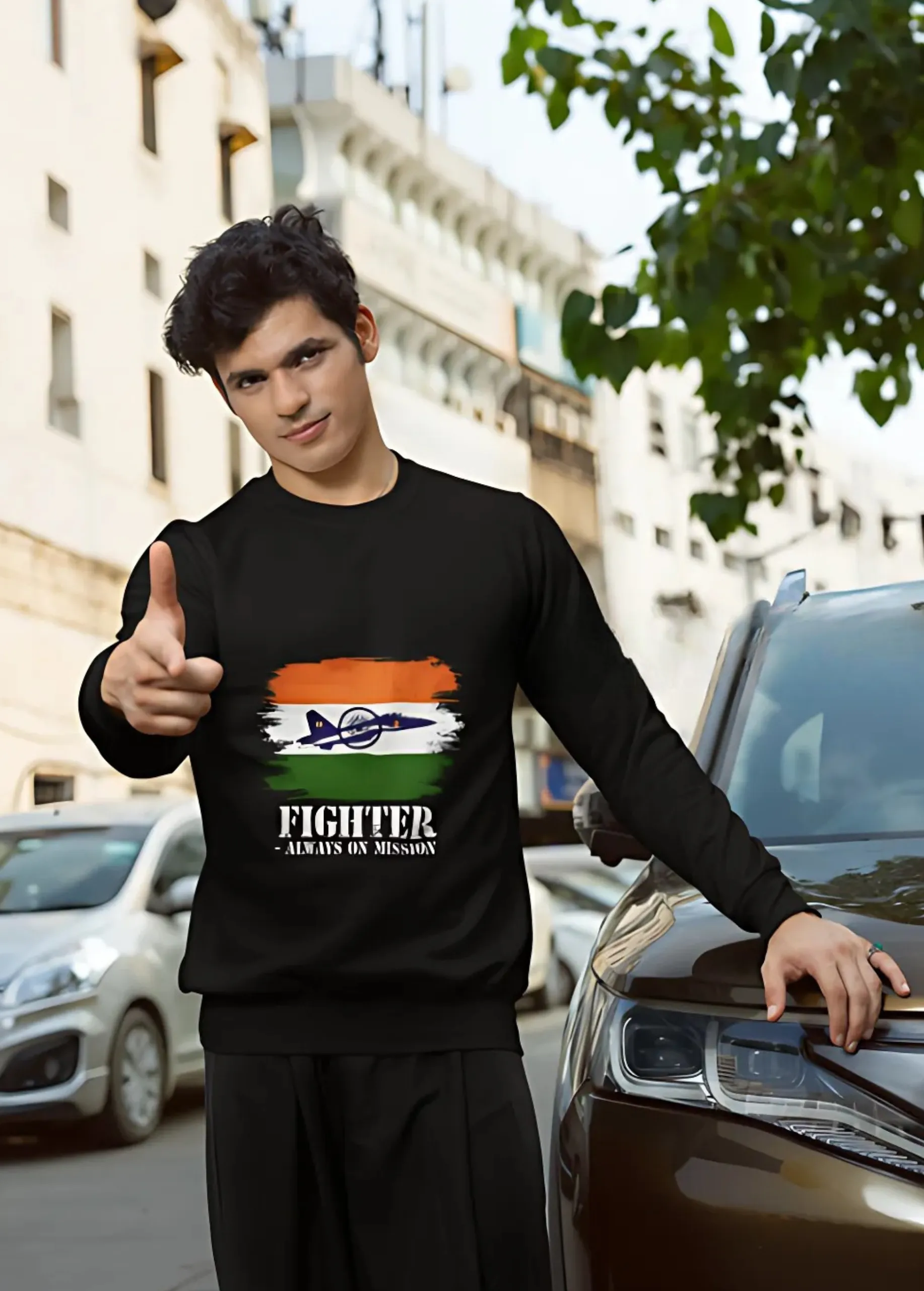 Fighter - Always on Mission | Premium Black Patriotic Sweatshirt for Men - Image 6